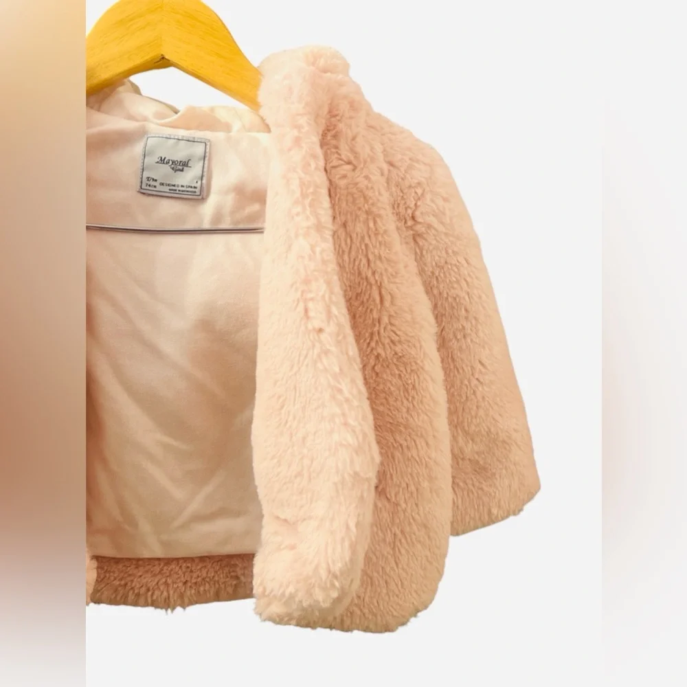 Mayoral faux fur hooded coat for baby girls - Picture 3 of 10